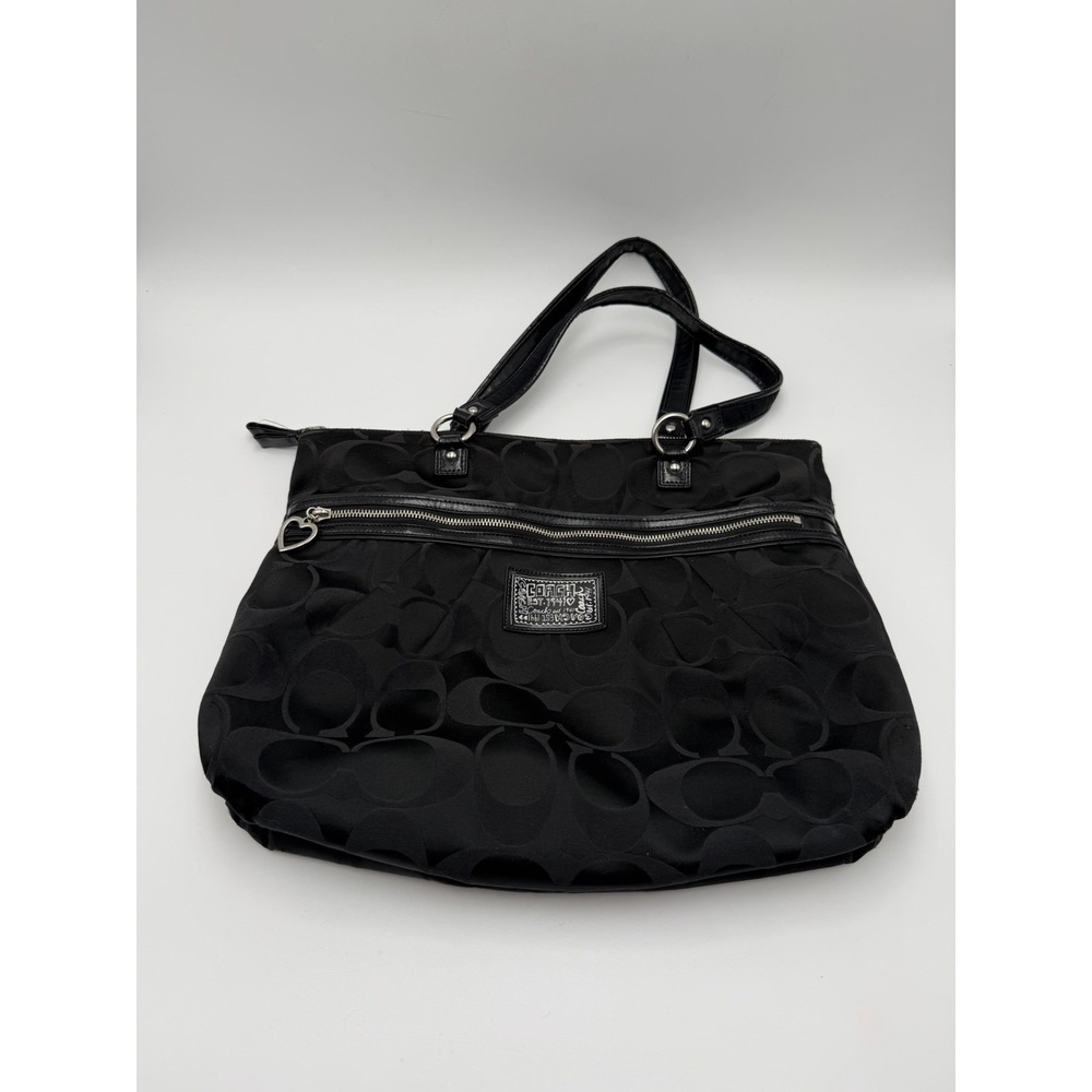 COACH Daisy Poppy Glam Black Signature Canvas Tote Carryall Bag Purse F20026